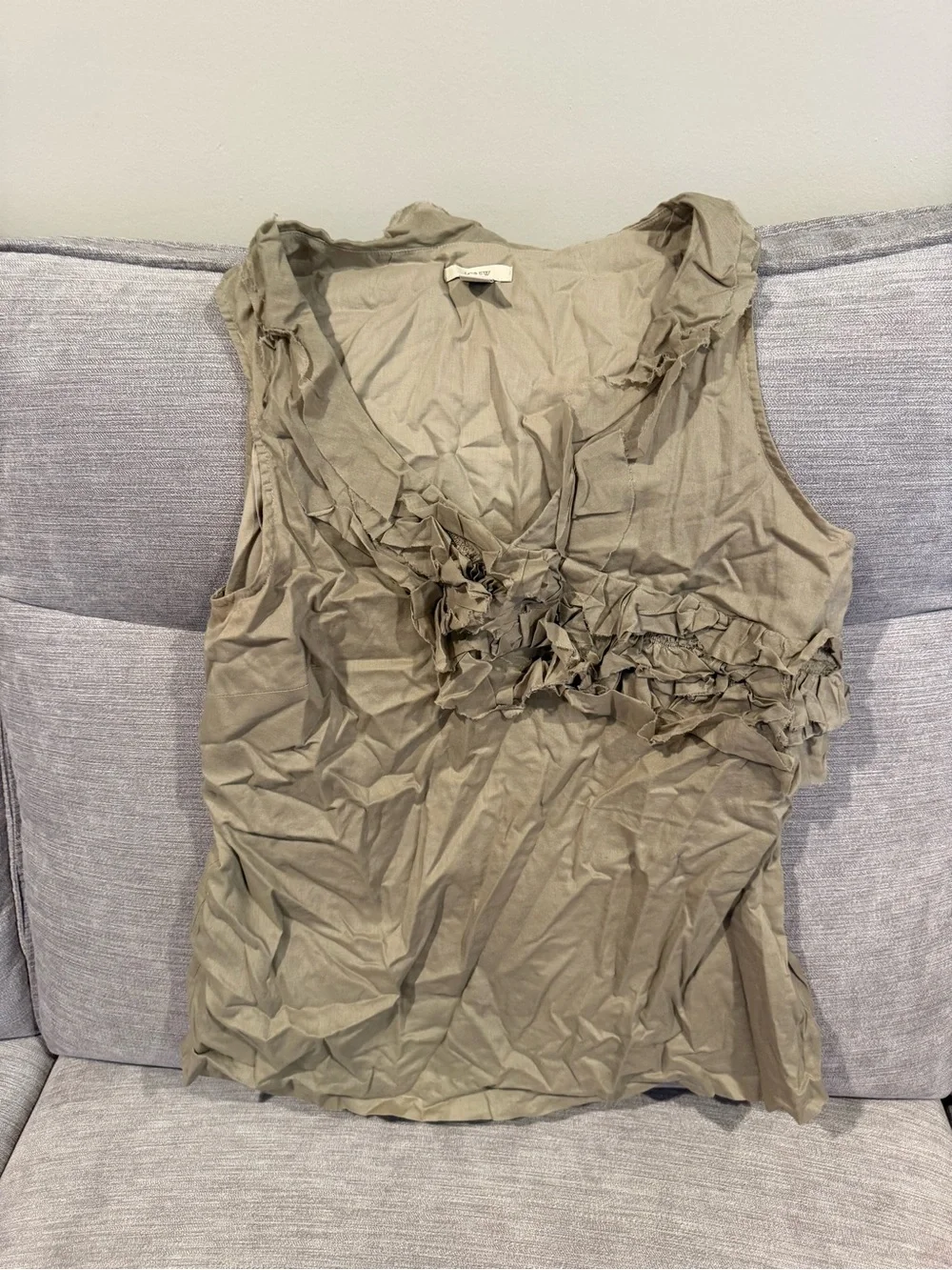 J. Crew Tan Gold Ruffle-Front Sleeveless Top